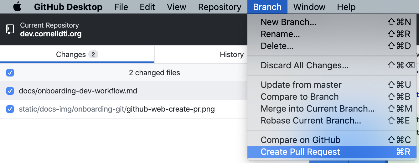 GitHub Desktop Create PR